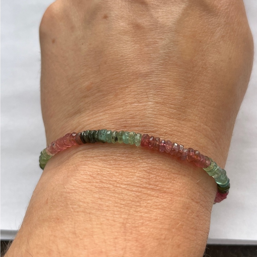 925 Sterling Silver Rainbow Tourmaline Gemstone Adjustable Slide Bracelet